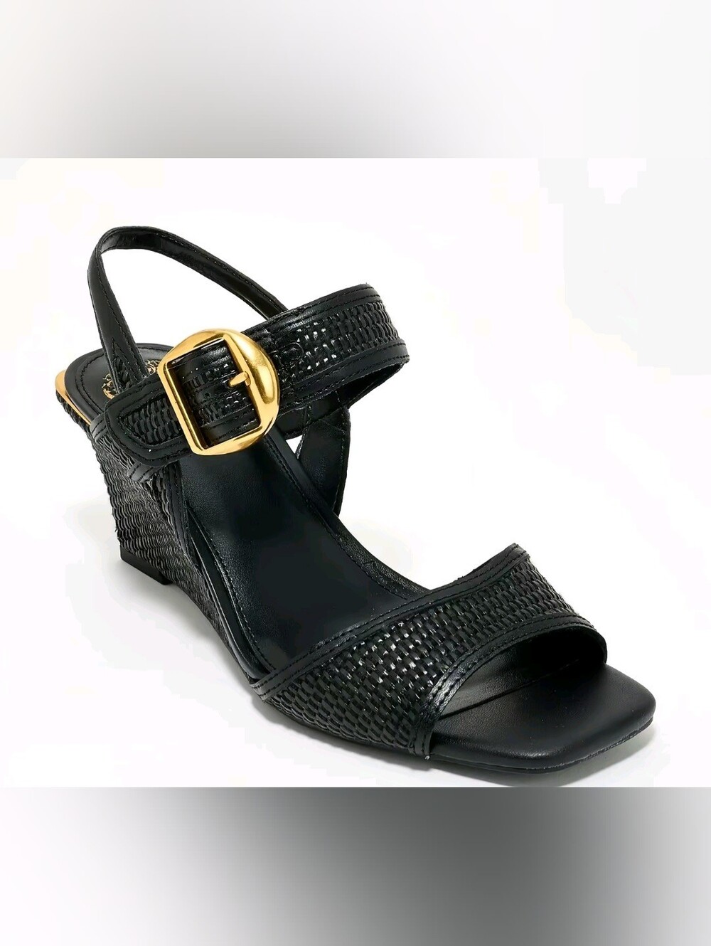 Vince Camuto Helcey Wedge Sandals Black Raffia Leather 10W NIB